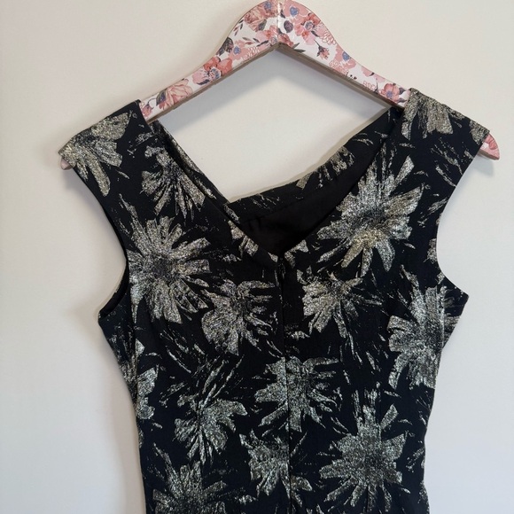 RICKIE FREEMAN TERI JON Black Gold Metallic Ruched Dress Asymmetrical Women’s 8 - Picture 9 of 12